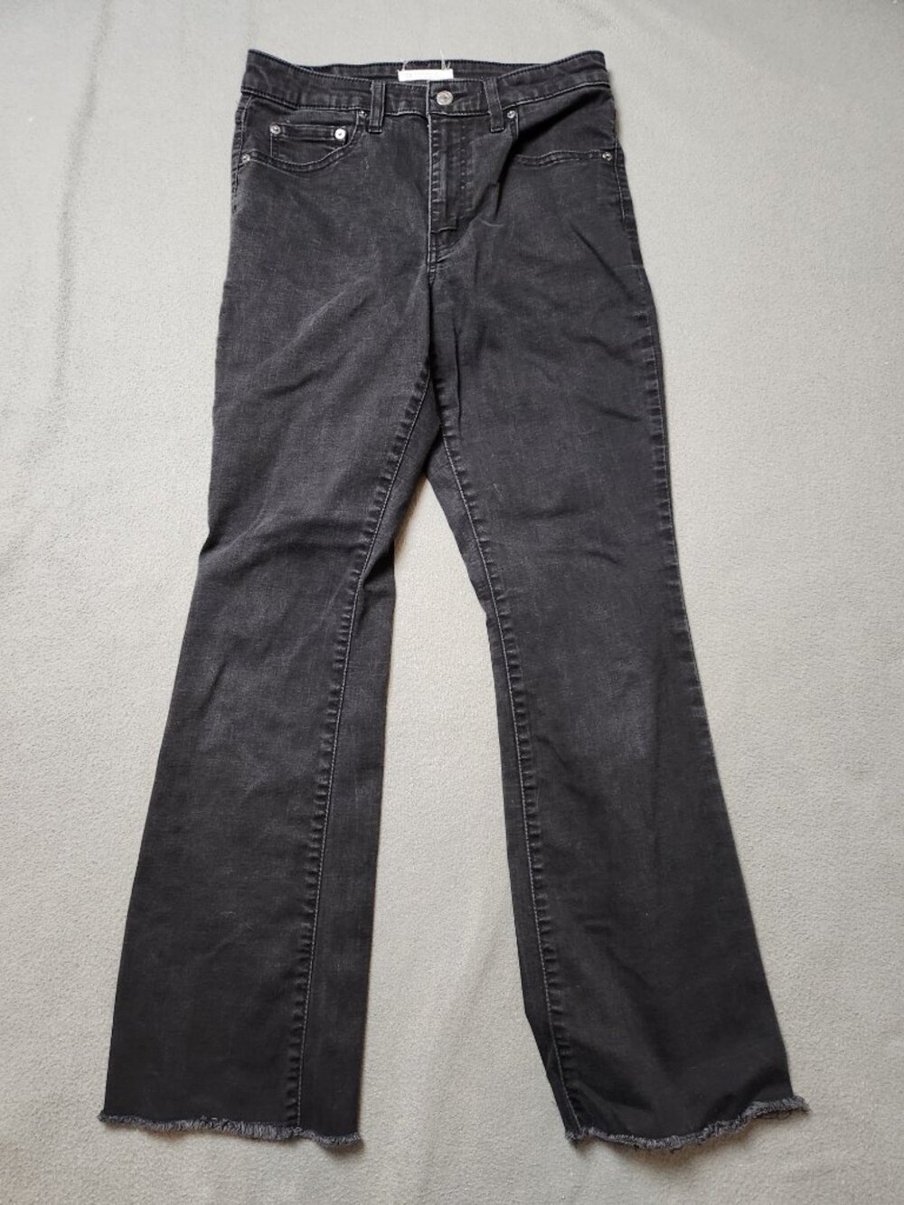 Levi's 725 High Rise Bootcut Jeans Women's 30 Washed Black Raw Hem Stretch